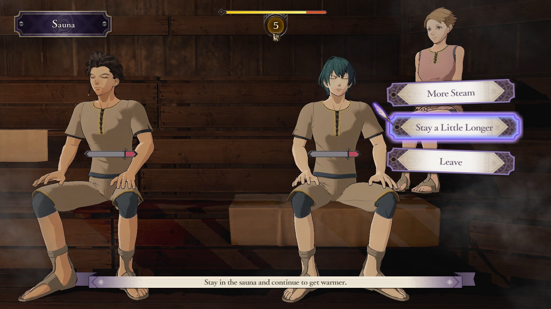 sauna screen with Claude and Byleth